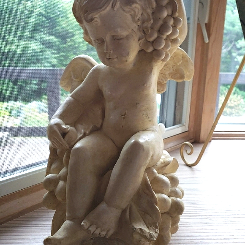 Cherub Angel Wings Statue sitting on Grapes & Leaves hidden door on bottom - Picture 8 of 13